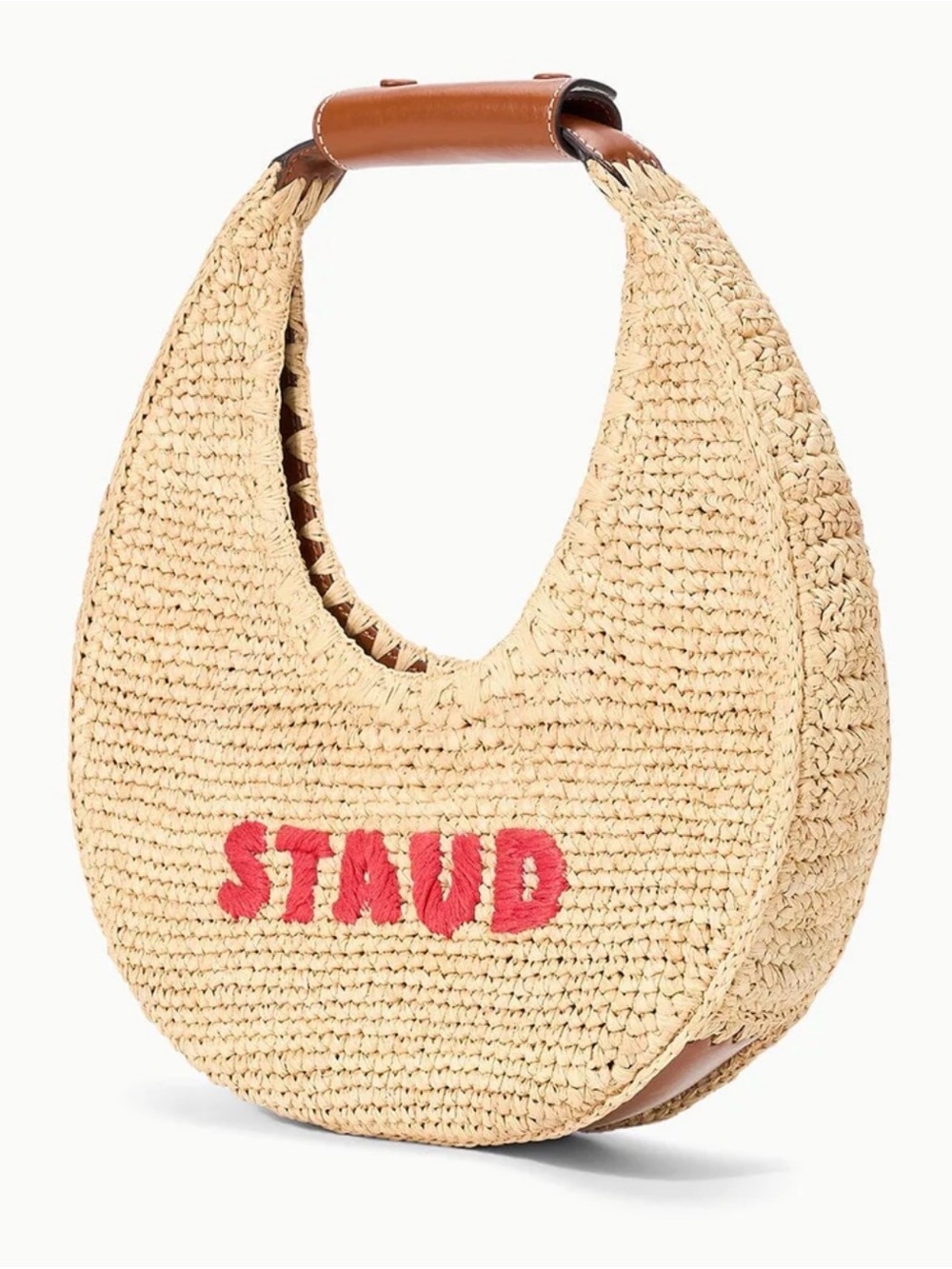 Staud Accessories Moon Tote - Woven Straw Shark Appliqué Bucket Bag - Picture 4 of 6